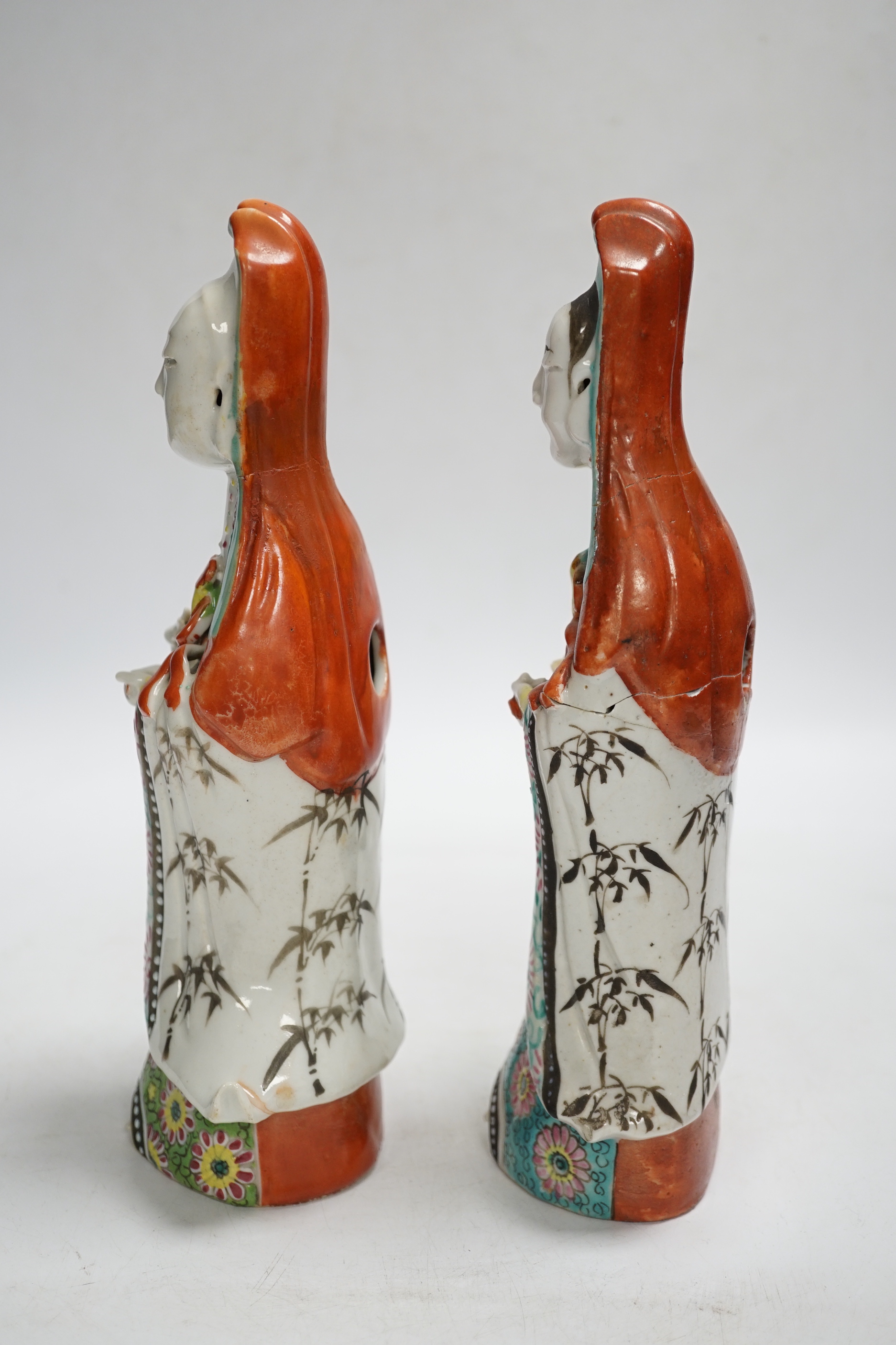 Two late 18th century Chinese enamelled porcelain figures, 23.5cm